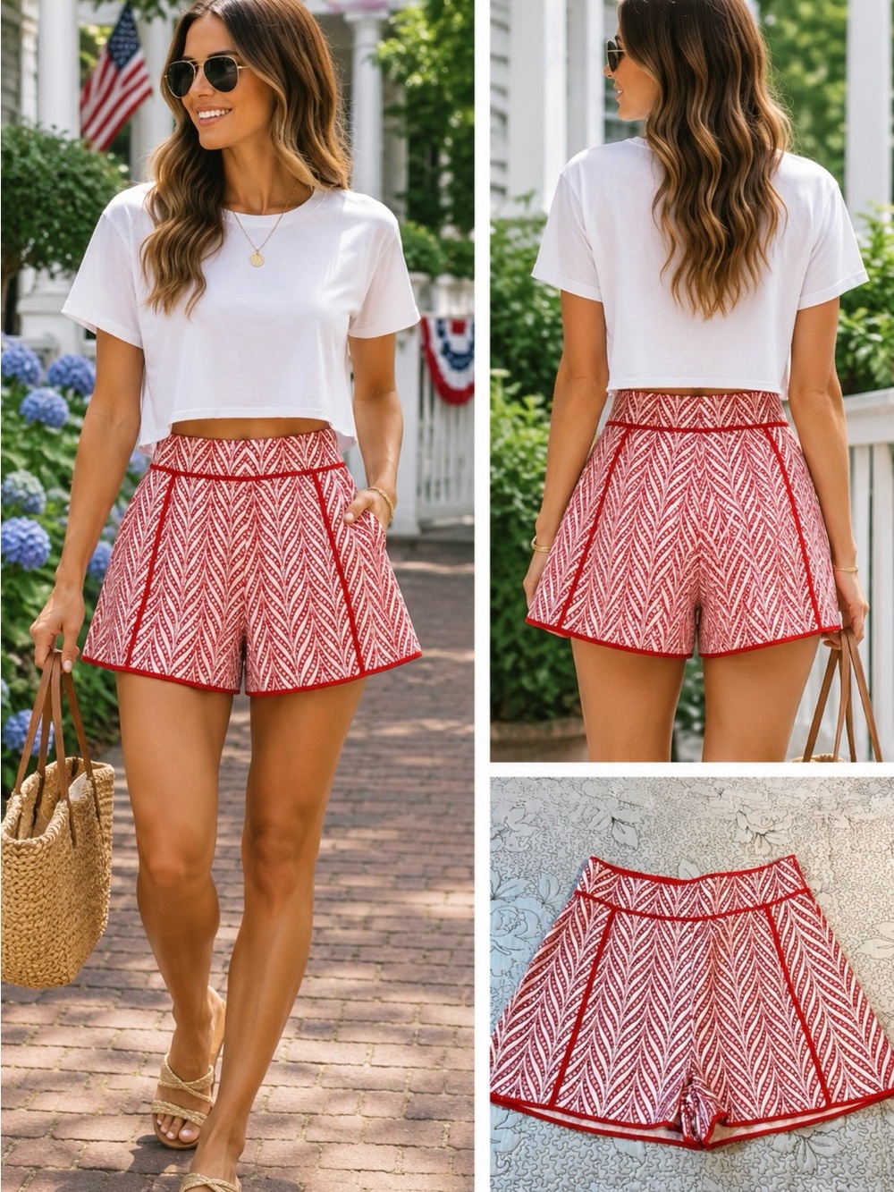 NWT Lovers + Friends Bizzy High Waist Wide Leg Embroidered Chevron Shorts~ L💛